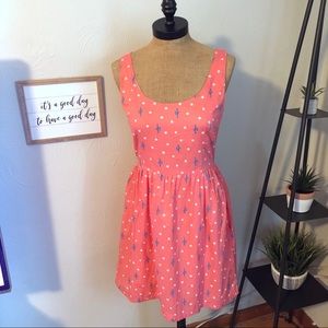 Levis blue cactus and white polka dot coral dress